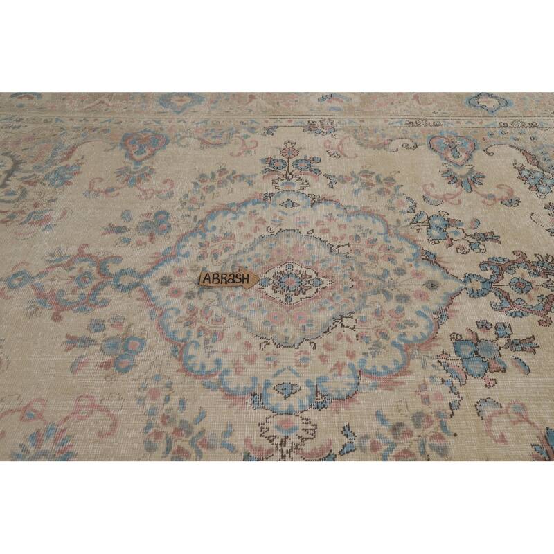 Tabriz Persian Area Rug Beige Oriental Hand-Knotted Wool Carpet - 7'11"x 11'0"