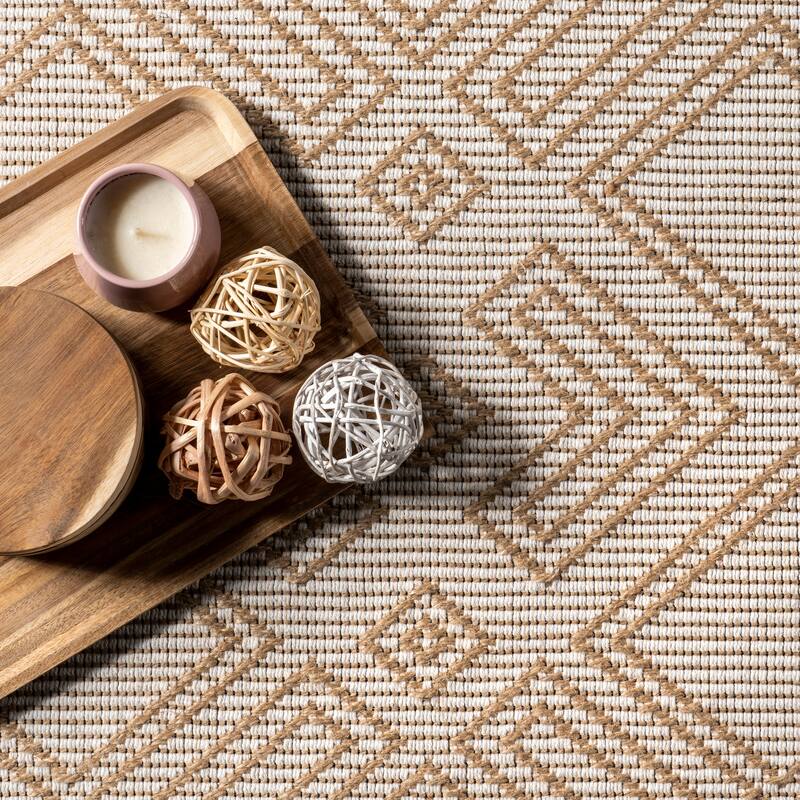 Nuloom Geometric Trellis Jute Fringe Area Rug