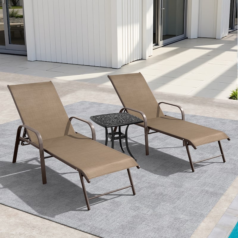 Pellebant Outdoor Patio Lounge Chairs Set Aluminum Adjustable Backrest with Side Table