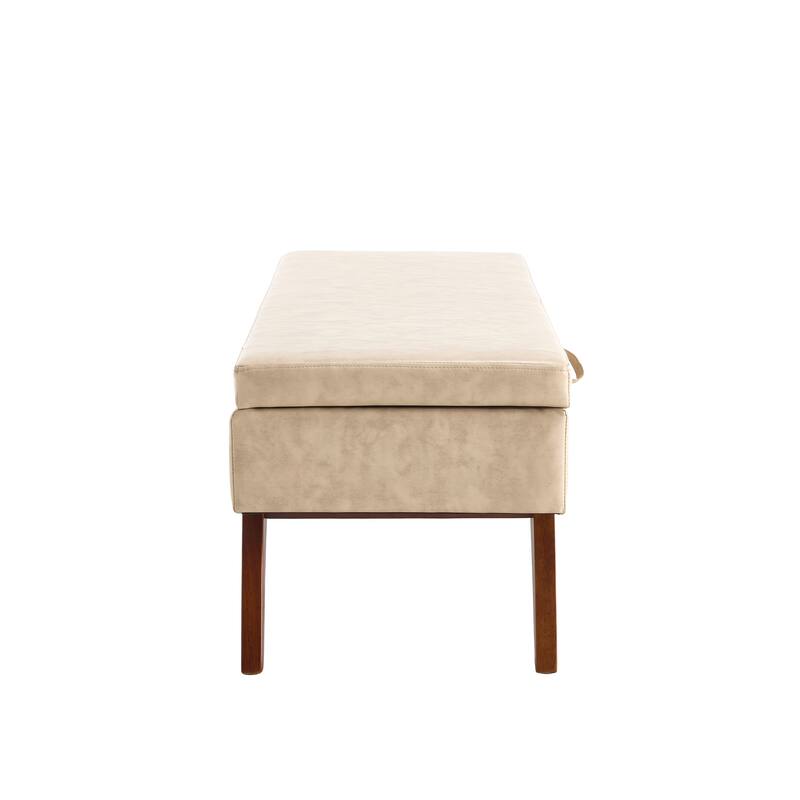Teddy Fabric Storage Ottoman Bench with Solid Wood Feet - Plush Upholstered Footrest for Bedroom or Living Room