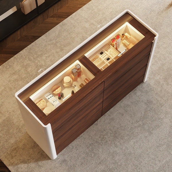8-Drawer Dresser w/Glass Top, Pine Wood Frame, LED Display Closet Cabinet -  Bed Bath & Beyond - 41892776