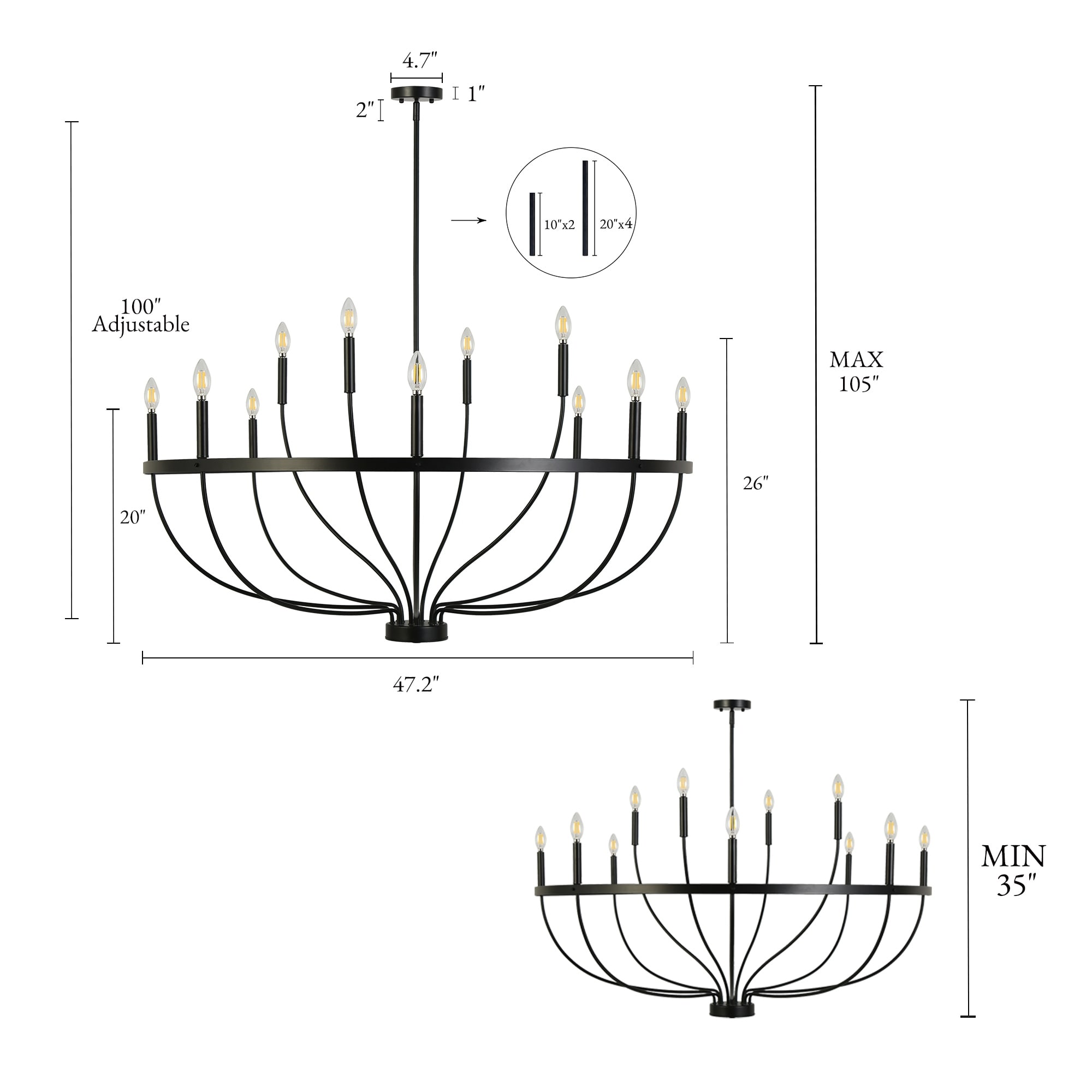 LALUZ Modern Farmhouse 12-Light Black Wheel Chandelier Classic