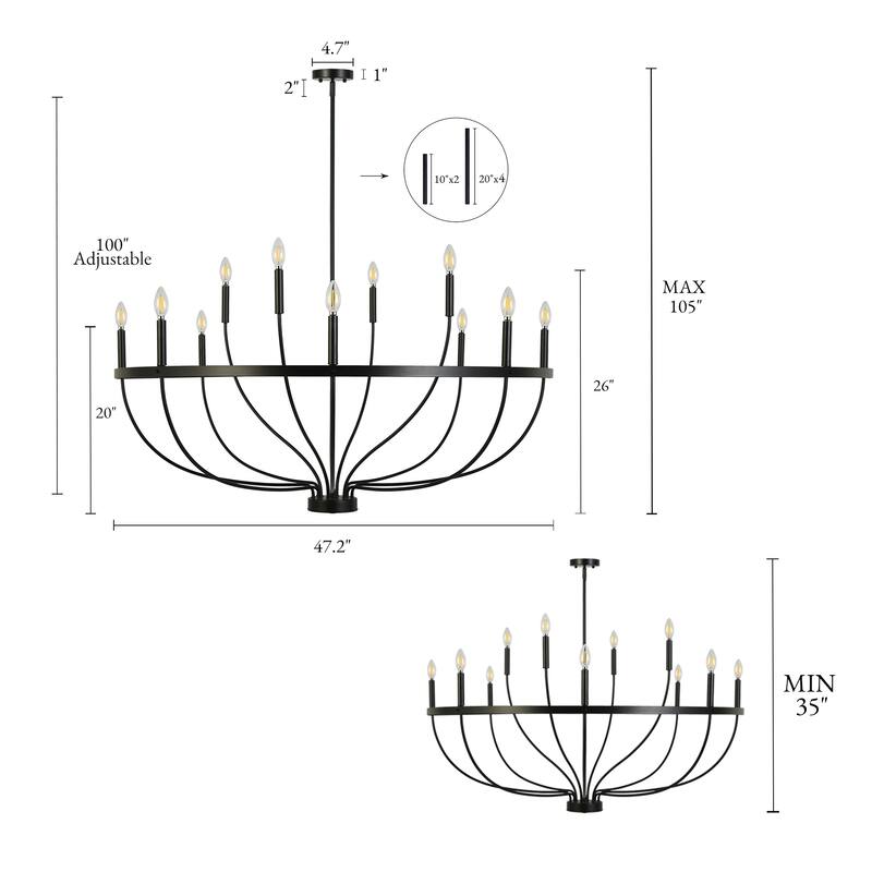 Oriea Modern Farmhouse 12-Light Black Wheel Chandelier Classic Candle Light for Dining Living Room