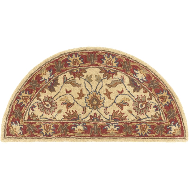 Livabliss Caesar Updated Traditional Border Area Rug. - 2' x 4' Half-Circle - Ivory/Red