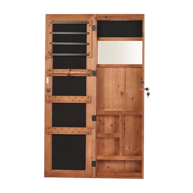 Solid Wood Jewelry Armoire Organizer Cabinet with Full-Length Mirror, 47.5x14.3 in Wall-Mounted Lockable with LED Light
