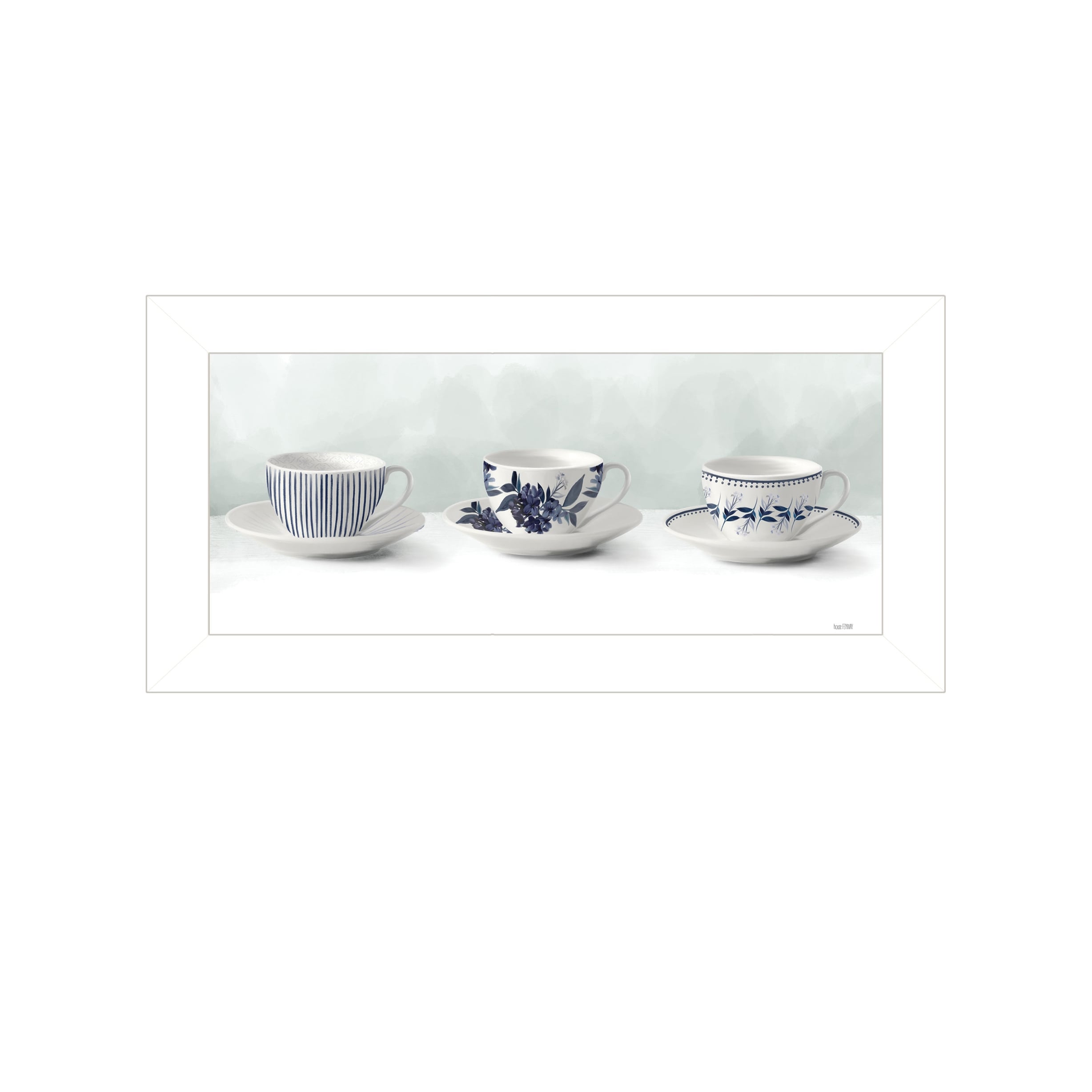 Framed Wall Art - Cups & Saucers, White Frame