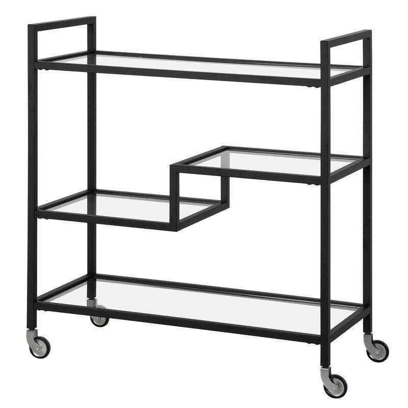 Lovett 33" Wide Rectangular Bar Cart with Glass Shelves