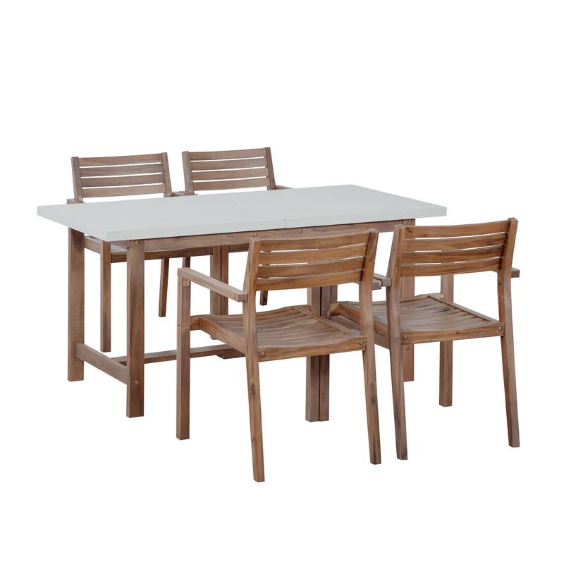 5-Piece Outdoor Acacia Wood Dining Set with Rectangular Table and Umbrella Hole for Family Gatherings