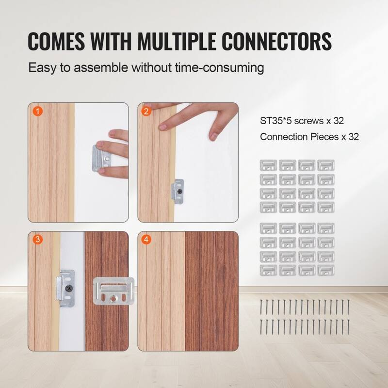 34.8 Sq Ft WPC Acoustic Wall Panels 8 Pieces Fire-Resistant Slat Design for Soundproof Room Decor - 96.5" x 6.5" x 0.35"