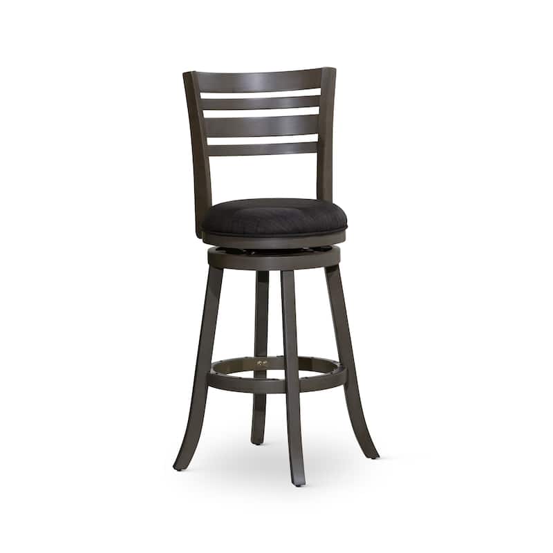 DTY Indoor Living Granby 4-Slat Back Swivel Stool - Weathered Gray Finish/Charcoal Fabric - Bar Height - 29-32 in.