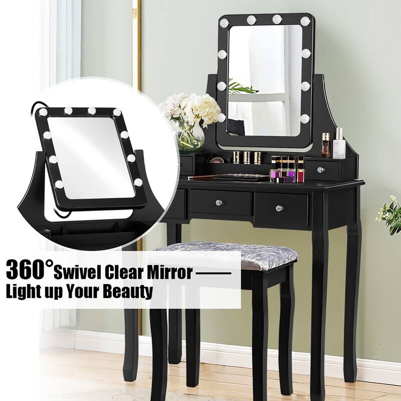 Costway Vanity Dressing Table Set w/ 10 Dimmable Bulbs Touch Switch