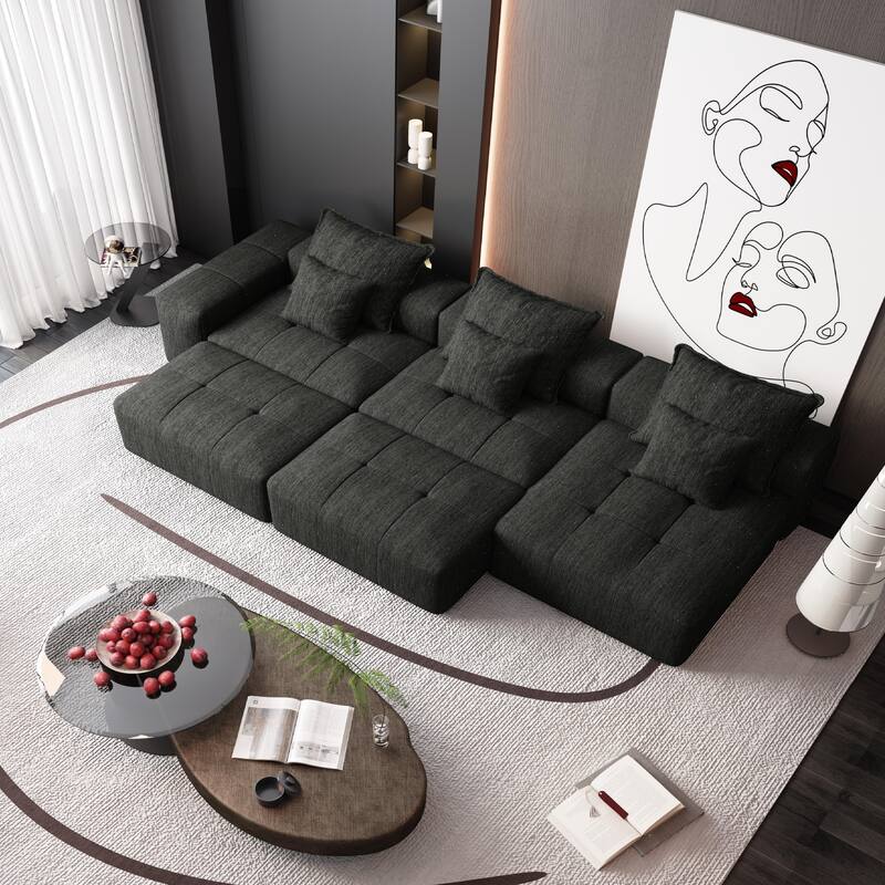 Modern 6 PCS DIY Combination Tufted Modular Sofa with 6 Pillows