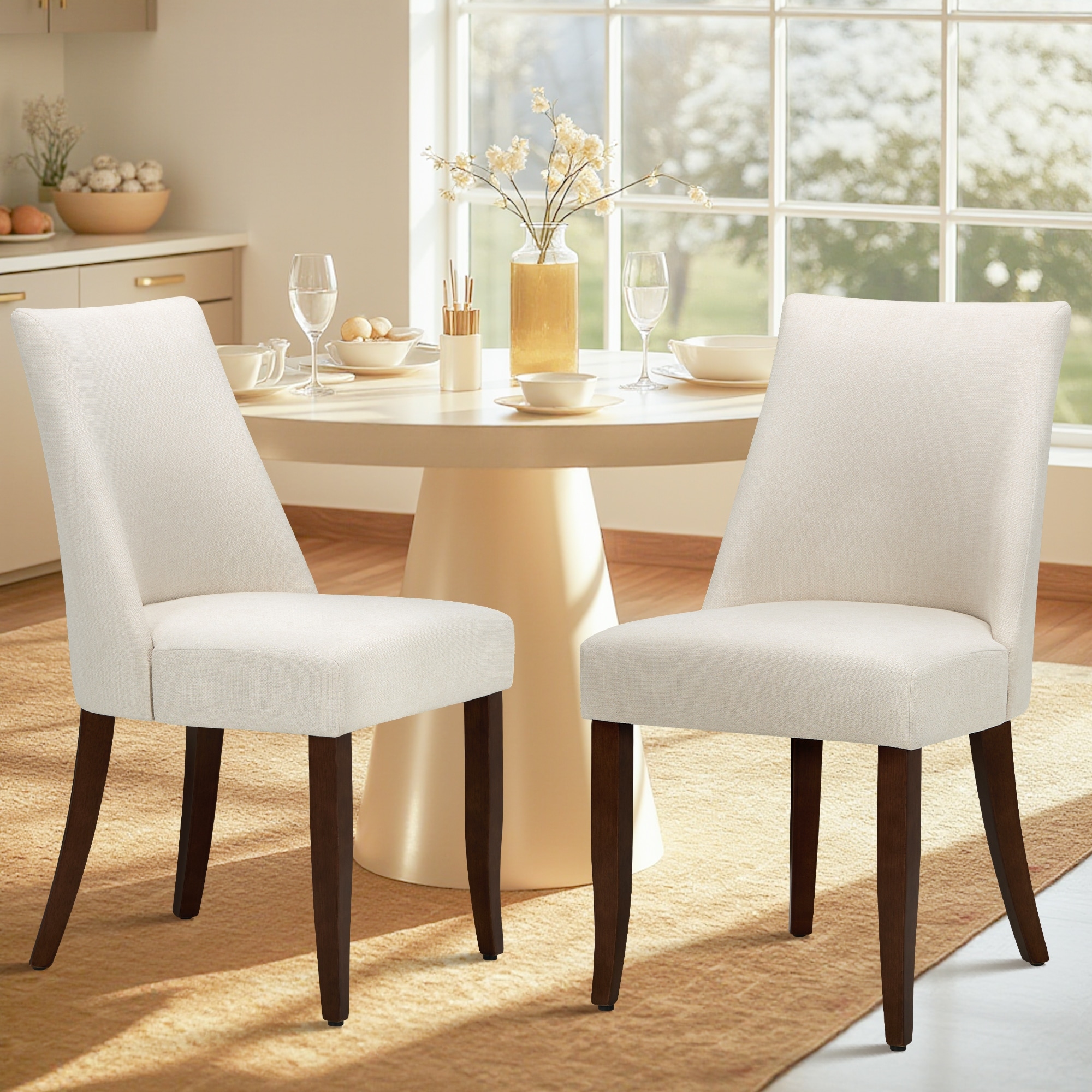 RENEWLINE Textured Linen Upholstered Dining Chairs With Solid Wood Legs