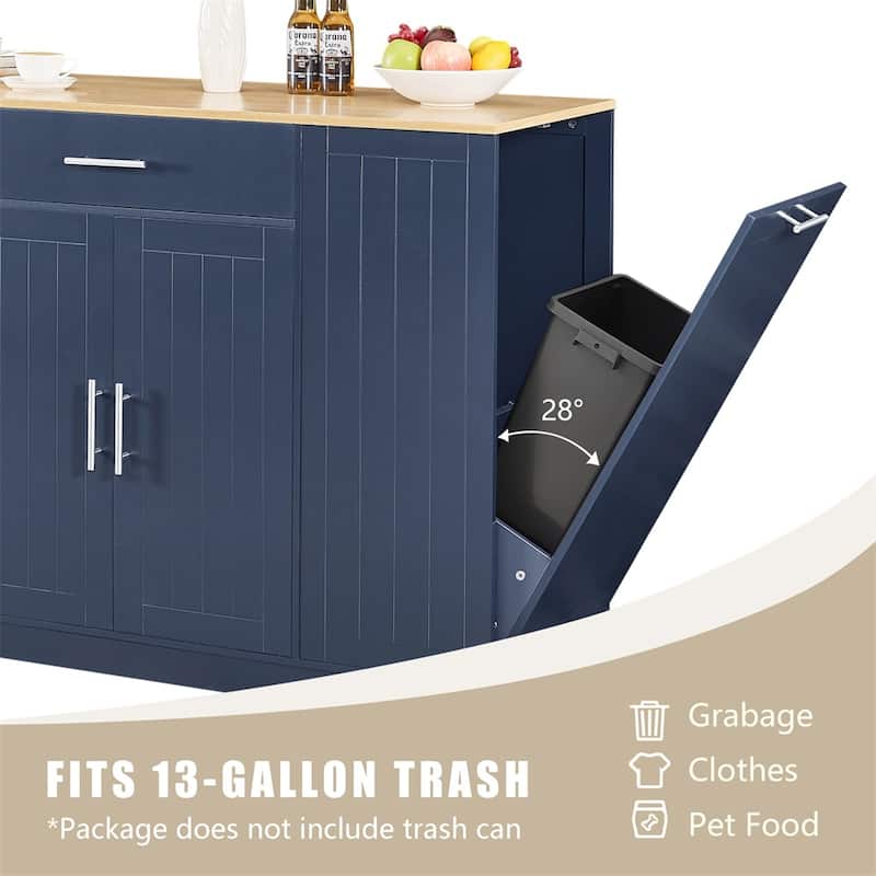 53'' Kitchen Storage Islands with Drawers and Trash Can Storage