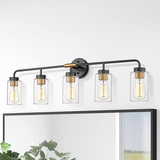 36.5 Inch 5-Light Bathroom Vanity Lights Over Mirror, Black and Gold