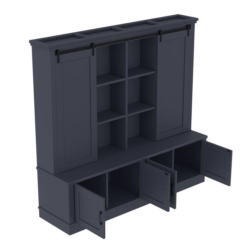 Roomfitters Large Entryway Hall Tree with Sliding Barn Door, Storage Cabinet with Shelves and Shoe Rack