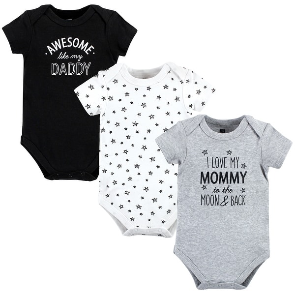 slide 1 of 1, Hudson Baby Infant Boy Cotton Bodysuits, Mom Dad Moon Back 0-3 Months - Mom Dad Moon Back