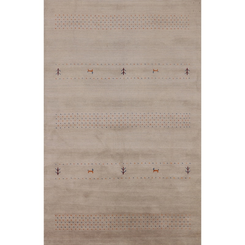 Tribal Gabbeh Oriental Area Rug Handmade Beige Wool Carpet - 5'4"x 7'6"