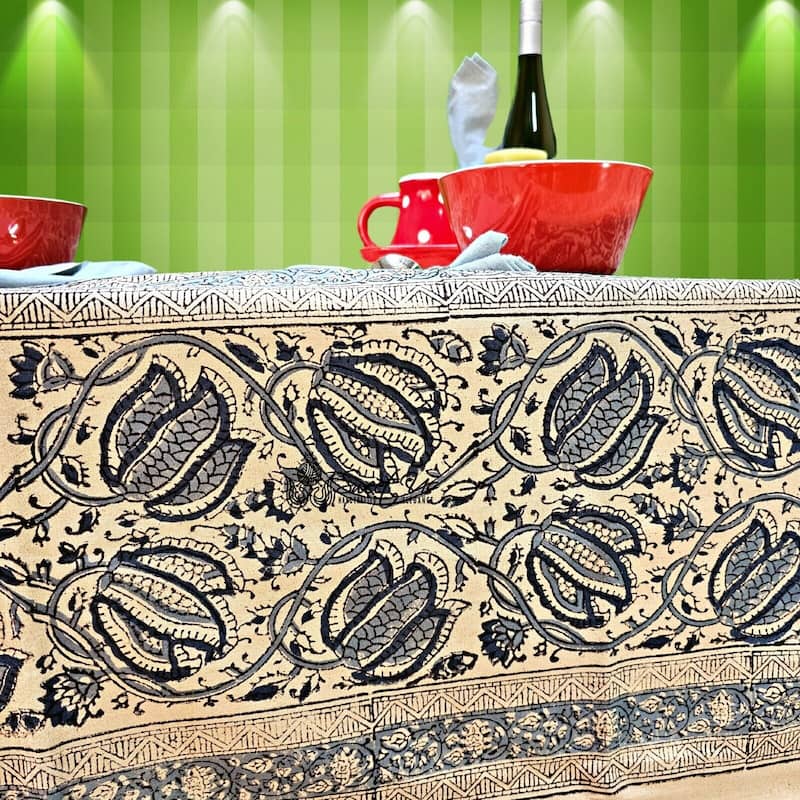Vegetable Dye Tulip Floral Block Print Tablecloth Collection