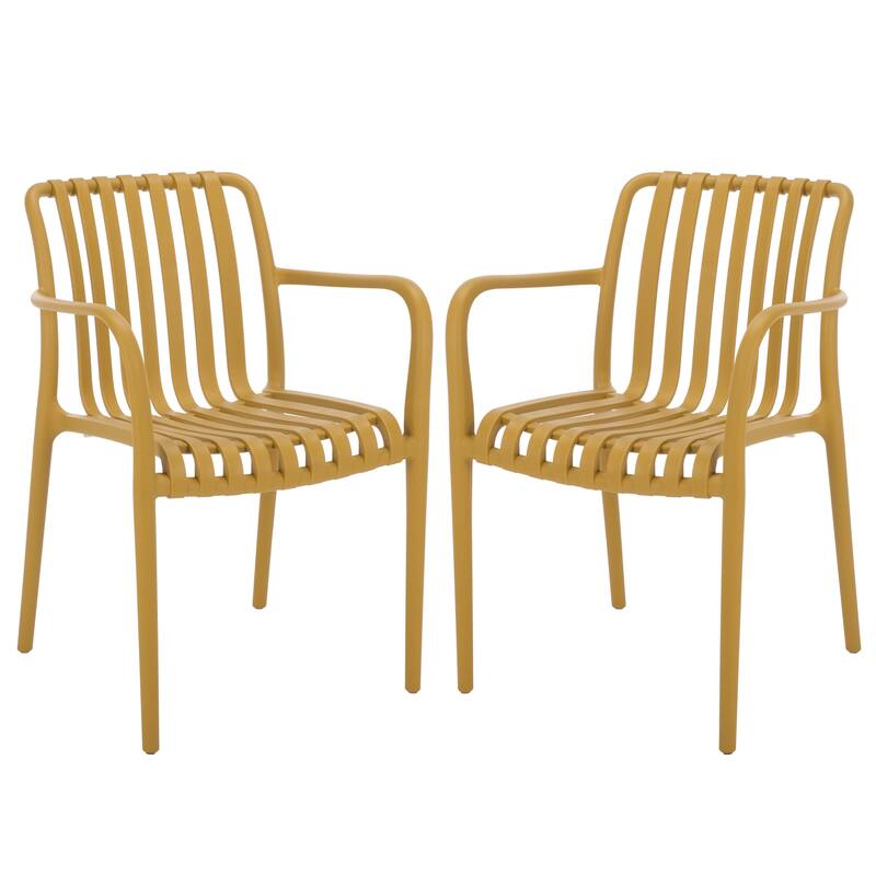 SAFAVIEH Outdoor Living Holly Stacking Dining Armchair (Set of 2) - 22"W x 22"D x 32"H - Yellow