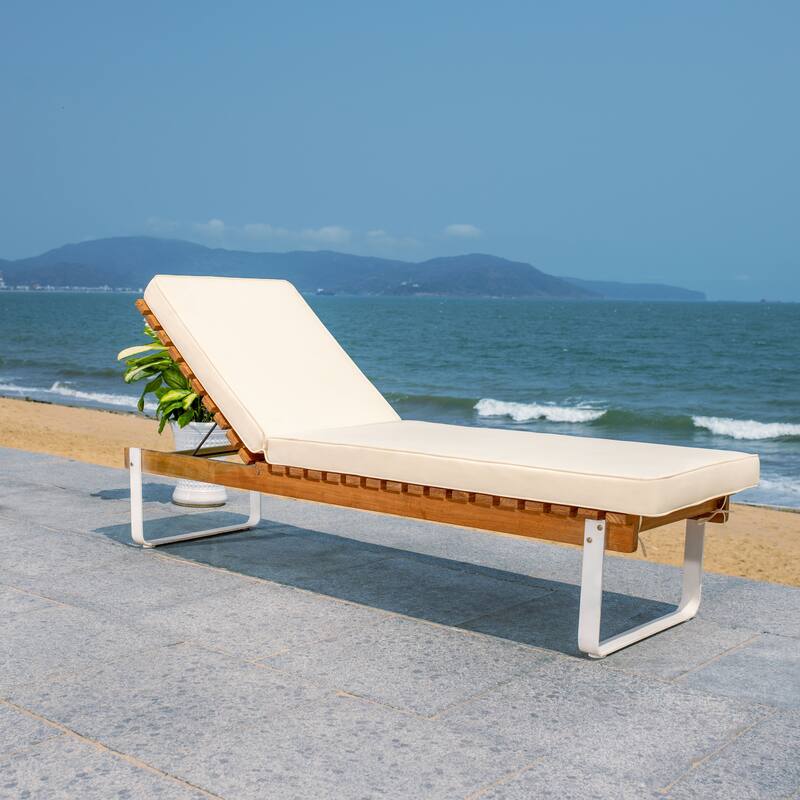 SAFAVIEH Outdoor Maleah Sunlounger - 23Wx17Dx74H - Natural/White Leg/White Cushion