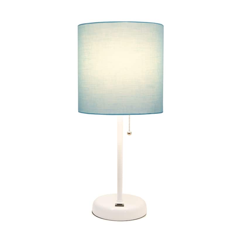 Stick Base Bedside Table Desk Lamp with Drum Shade - 19.5" - White and Aqua Blue
