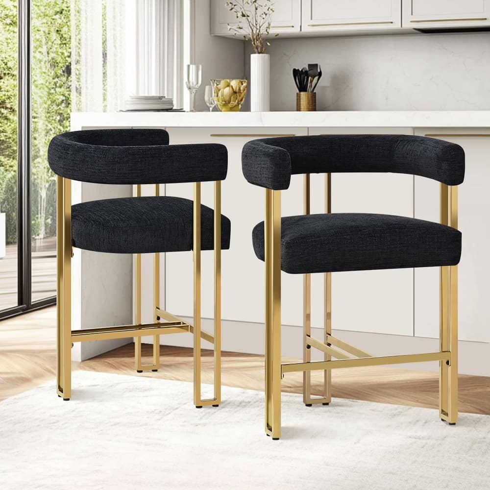 Upholstered Gold Chenille Counter Stool (Set of 2)