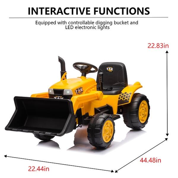dimension image slide 0 of 2, 12V Motorized Kids Tractor with Dual Driving Modes, Front Loader, Headlights, and Music Player