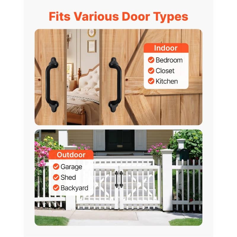 Black Carbon Steel Fence Barn Door Handles Rust-Resistant Grip