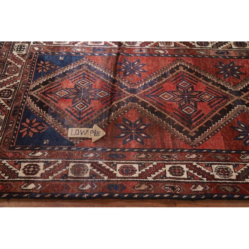 Hand Knotted Oriental 100% Wool Carpet Traditional Geometric Red Hamedan Runner Rug - 9' 10'' X 3' 8''