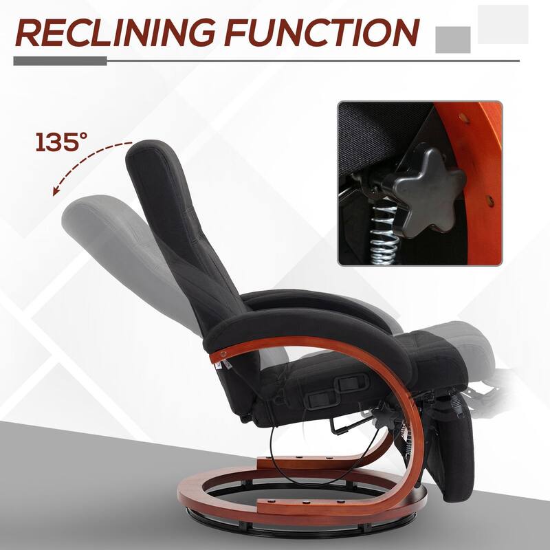 360° Swivel Wood Base Manual Recliner Chair Adjustable Recline Office Chair with Retractable Footrest and Padded Armrests