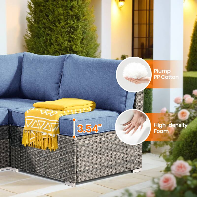 HOOOWOOO 8-piece Grey Wicker Patio Furniture Set Sectional Sofa with Fire Pit Table