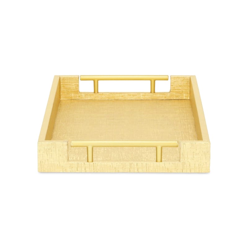 HomeRoots 16" Gold Wood Geometric Serving Tray With Handles