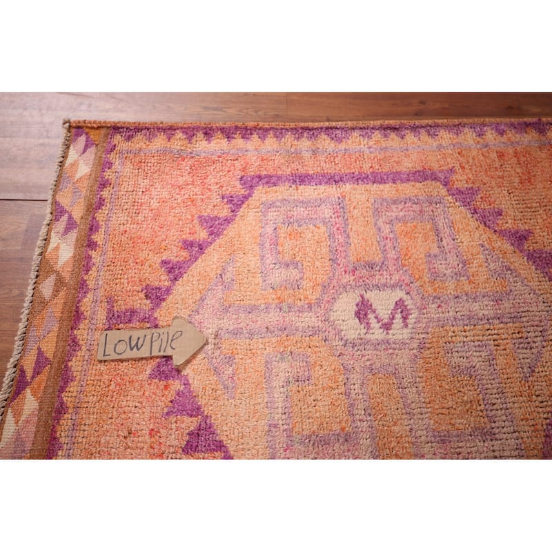 Geometric Oushak Oriental Vintage Runner Rug Hand-Knotted Wool Carpet - 3'6"x 10'4"