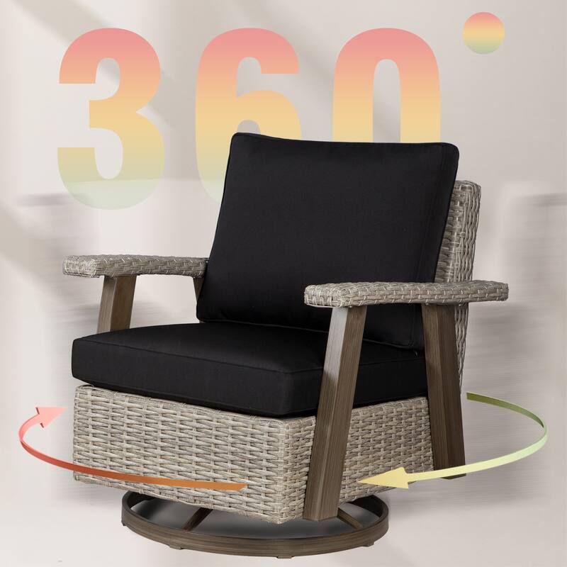 Cozywor 3-Piece Wicker Patio Swivel Rocking Chair Conversation Set