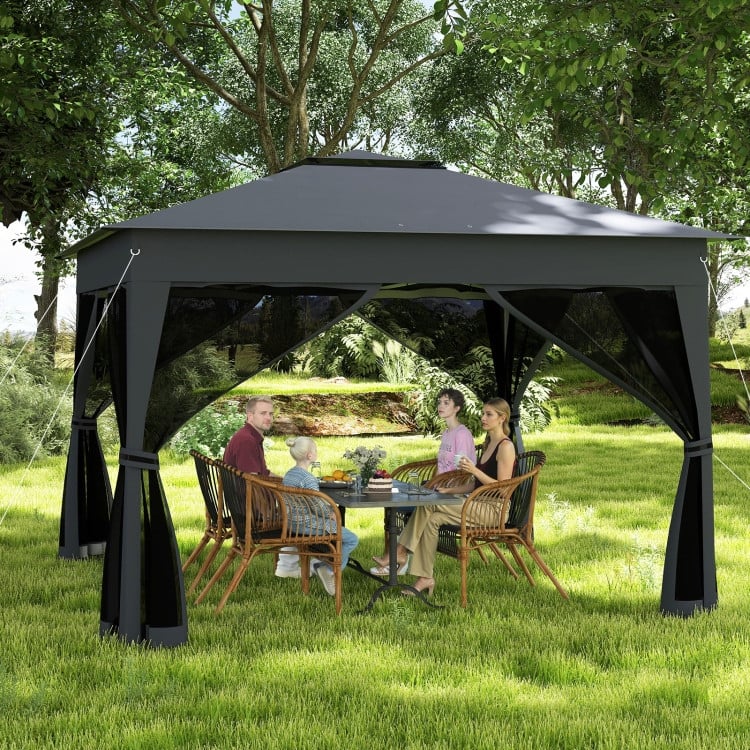 11x11 FT Pop-Up Canopy Tent with Mesh Sidewalls Adjustable Height Outdoor Gazebo