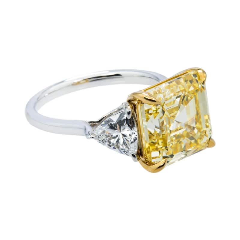 House Of Leon 18K Two Tone 7.52ct Asscher Fancy Yellow Diamond Ring 8.77ctw IGI