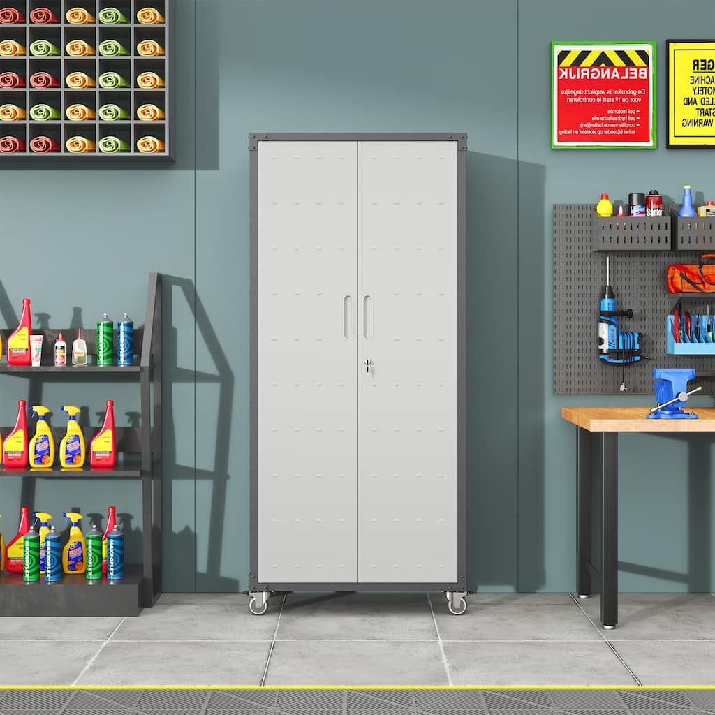 71" Metal Garage Storage Cabinet with Wheels
