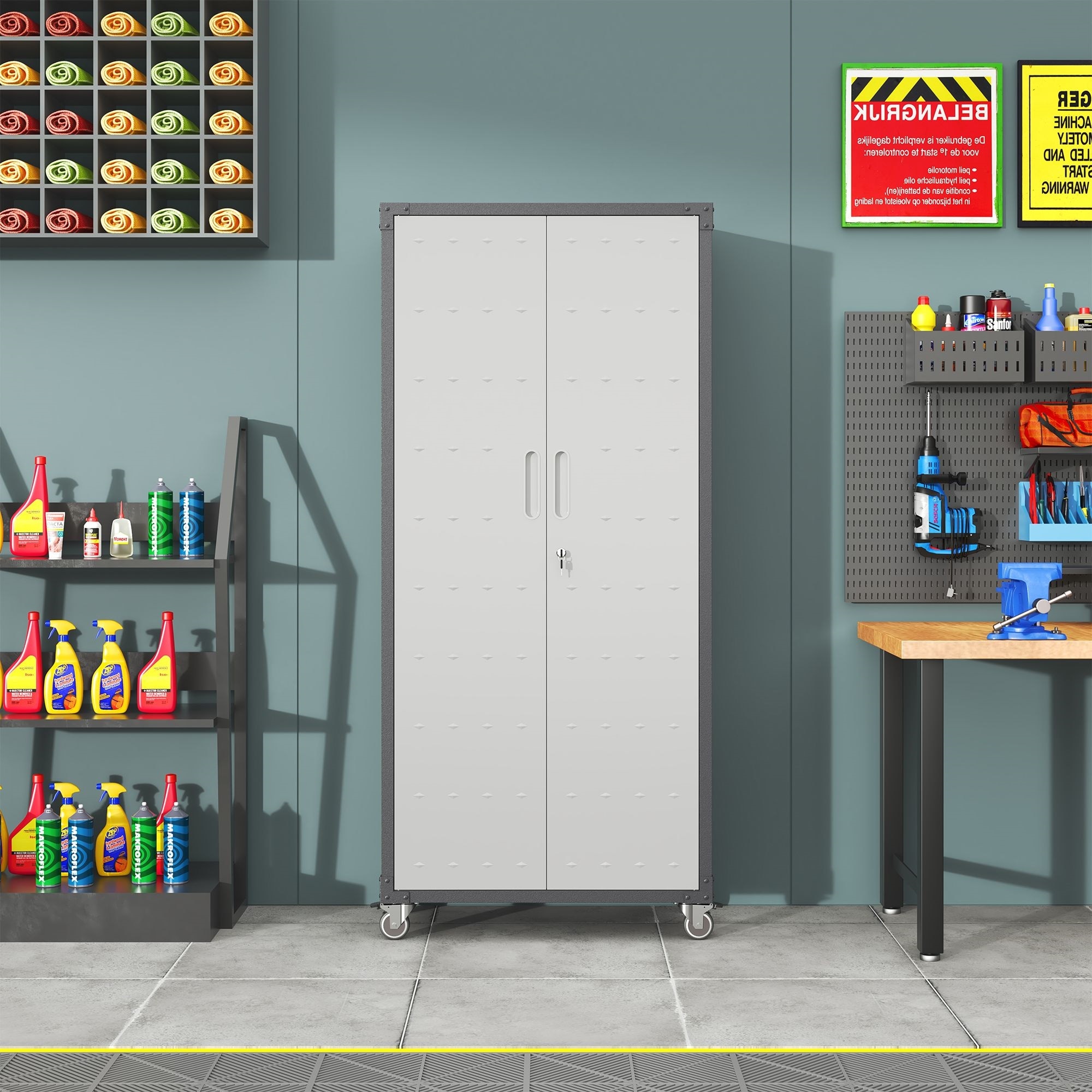 71" Metal Garage Storage Cabinet with Wheels