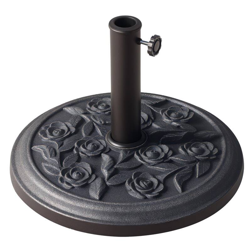 Outsunny 18" Round Decorative Resin Rose Floral Umbrella Pole Holder with Elegant Bronze Finish & Universal Coupler