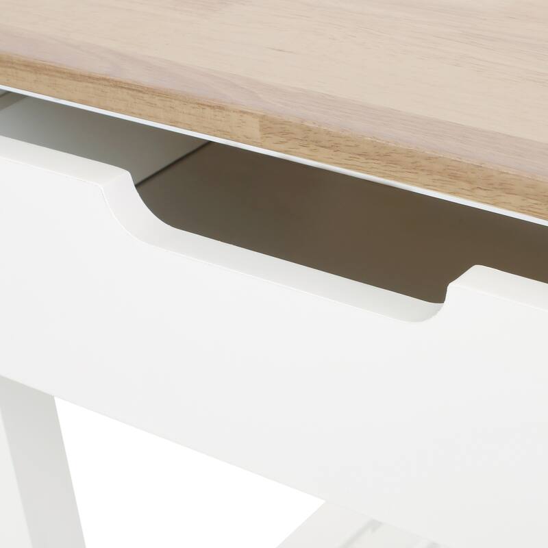 Contemporary Multifunctional Kitchen Cart with Rubberwood Top, Open Slat Shelving, Rolling Casters, Drawer and Towel Holder