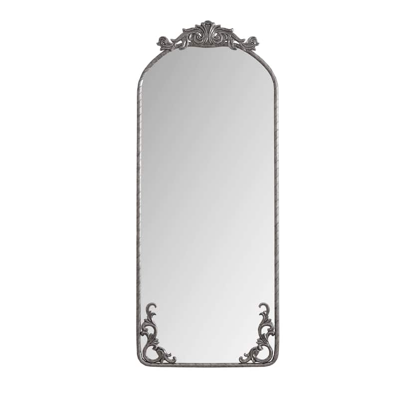 58"x24"Arched Hanging Wall Mounted Mirror with Vintage Carved Applique