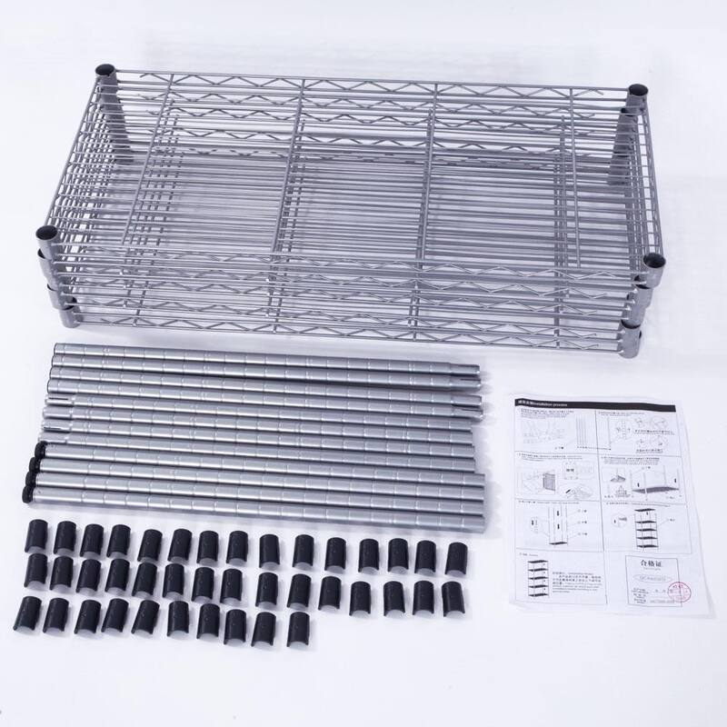 Rectangle Carbon Steel Metal Assembly 5-Shelf Storage Rack Silver