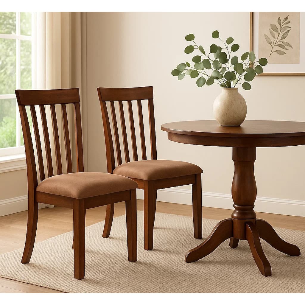 Odel Dining Side Chair Set of 2, Slatted Solid Wood Dark Brown