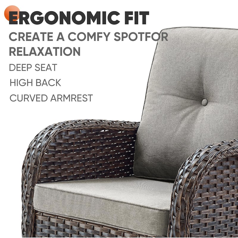 Outdoor Glider Sofa with Rocking Chair, Club Chair set of 8 - Brown