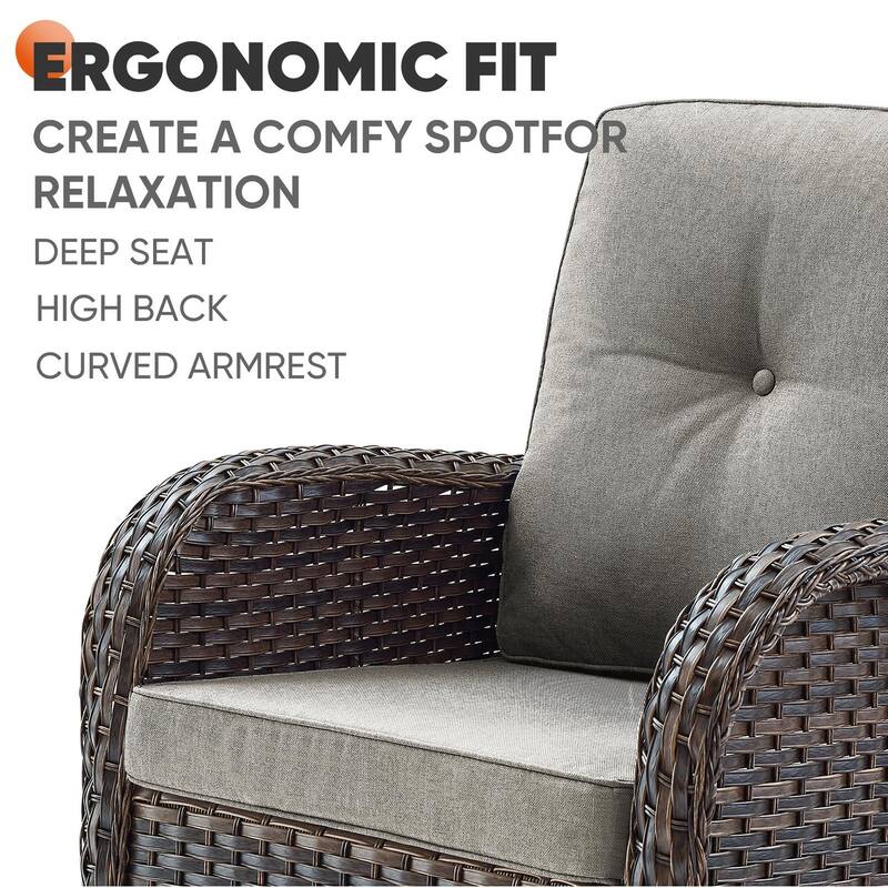 Patio Rocking Sofa with Chair with Ottomans Coffee Table - Brown