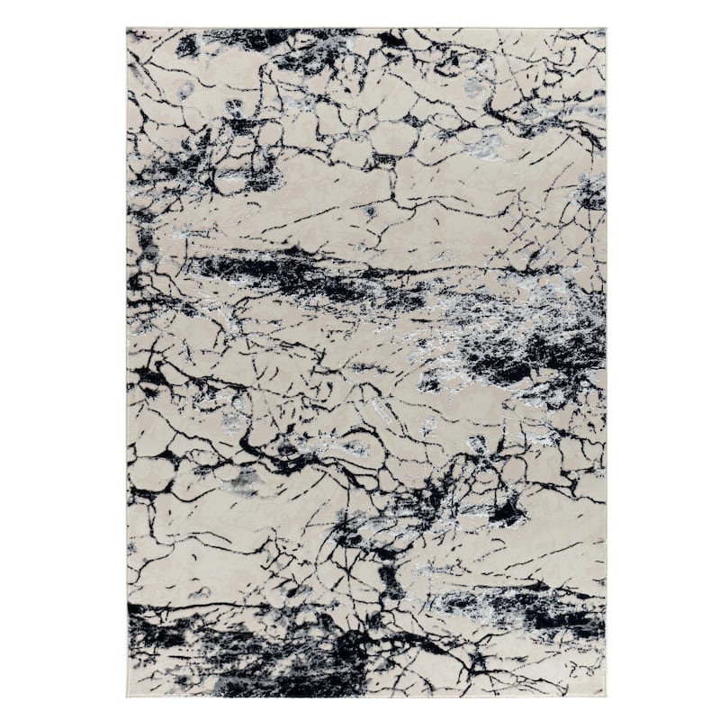 Maz Collection Beige/Navy Contemporary Area Rug