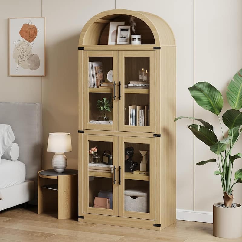 71.4 in Tall Arched Bookshelf with Doors and Drawers - N/A
