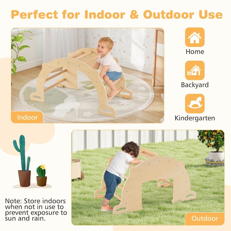 Costway Kids Climbing Arch Sensory Table Montessori Wooden Climber Toy - as pic shows - See Details