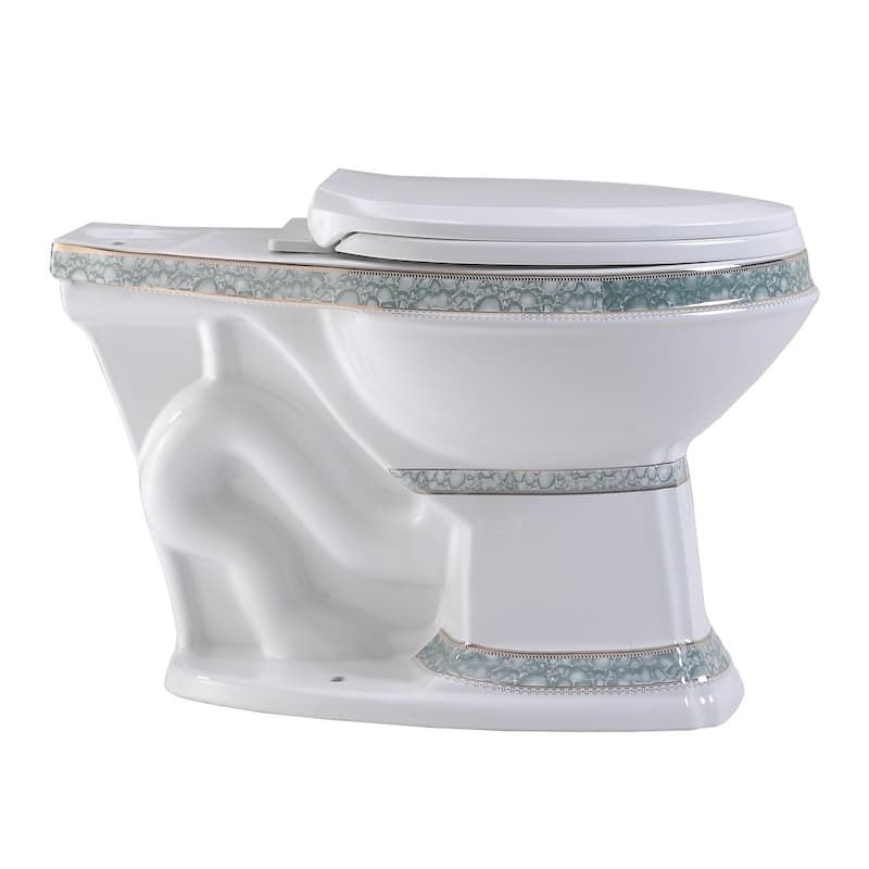 India Reserve White Porcelain Elongated Bathroom Toilet Bowl Green and Gold Design